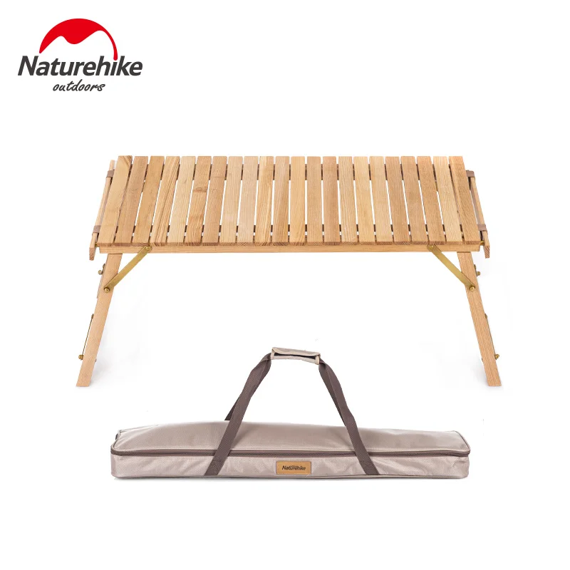 

Naturehike Portable Folding Egg Roll Table Solid Wood Camping Table Picnic Barbecue 40kg Bearing Table for Outdoor Family Travel