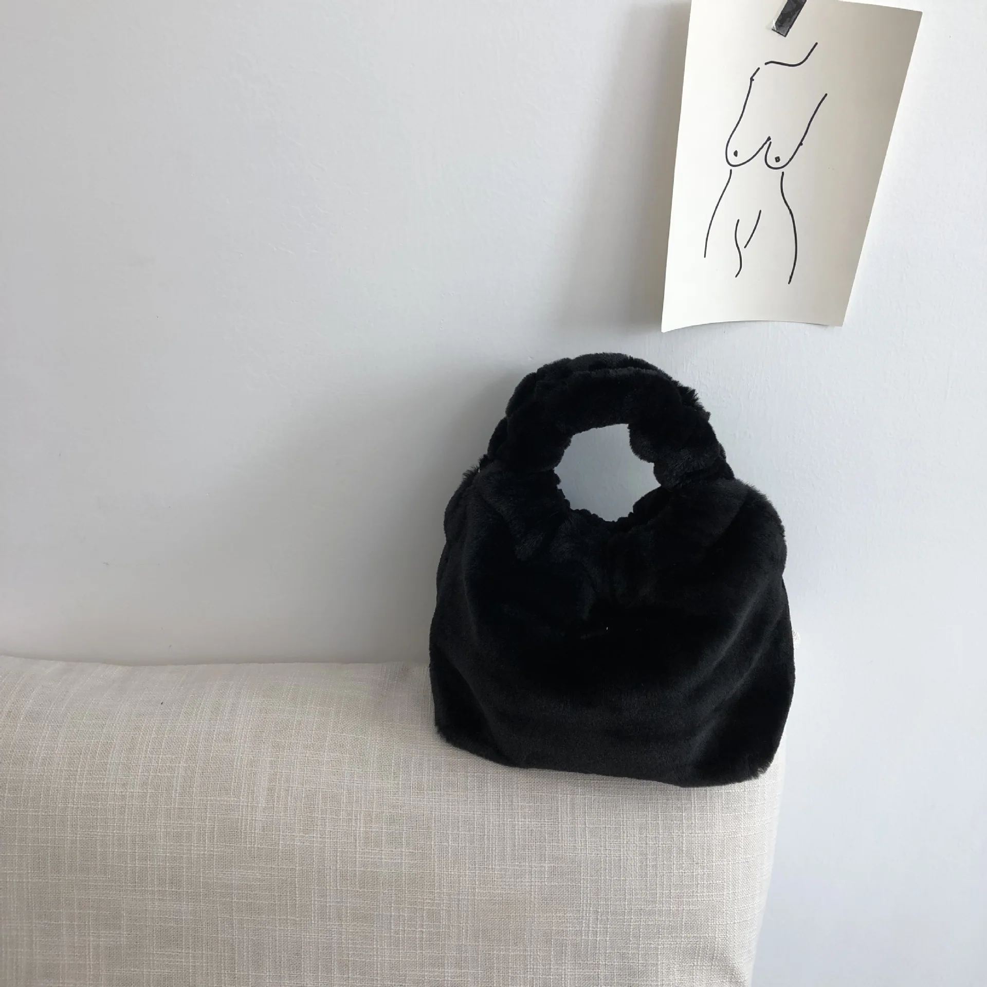Plush Black Повседневные женские сумки-тоут из кроличьей шерсти, плюшевые женские сумки на плечо, роскошные меховые женские Сумки из искусственной кожи, сумка-мешок через плечо, сумка клатч кошелек - Цвет: Plush Black