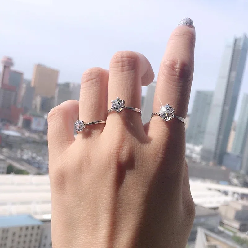 

New Trendy Crystal Engagement Claws Design Hot Sale Rings for Women AAA White Zircon Cubic Elegant Rings Female Wedding Jewelry