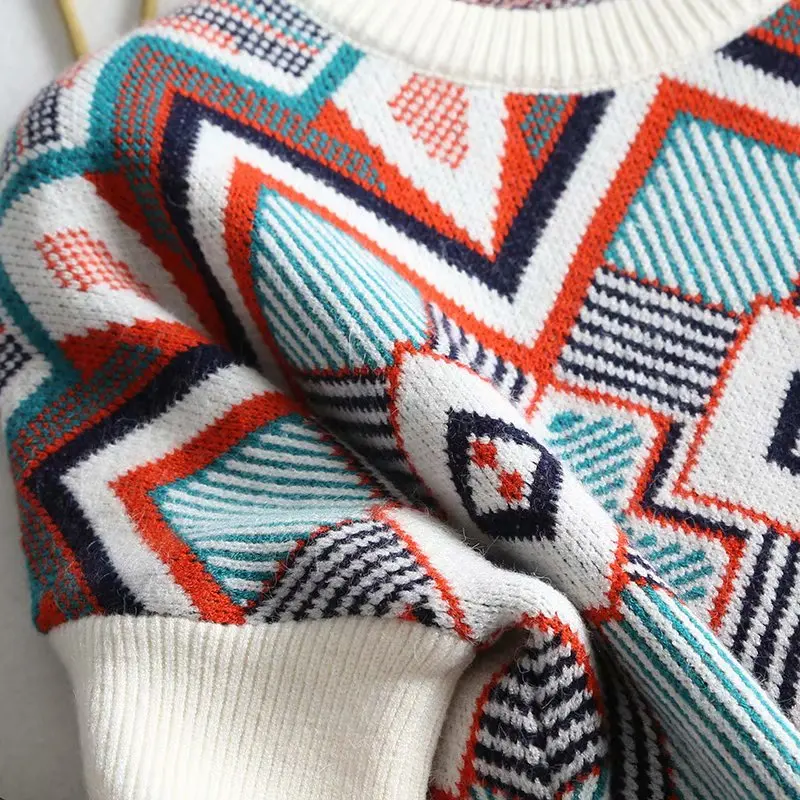 TMODA297 2021 этнический контрастный цвет геометрический вязаный свитер винтажный