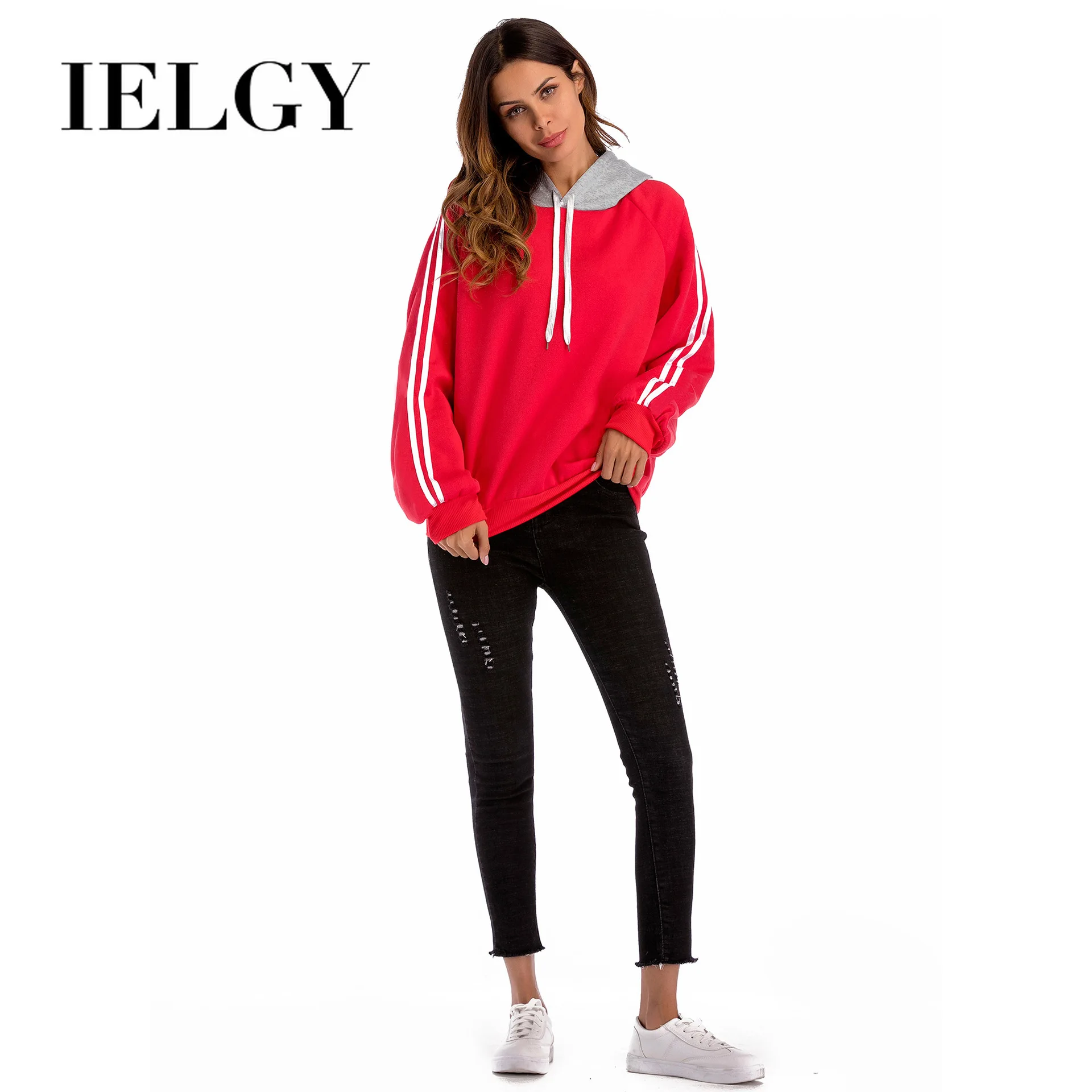 

IELGY Color-block hooded Women's Fashion long-sleeved Harajuku style loose large size wild Coat