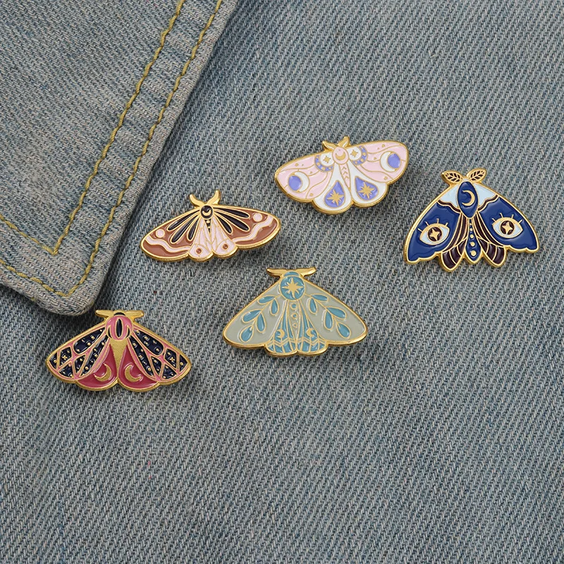 

Moon Star Moth Butterfly Enamel Pins Badge Cartoon Cute Insect Brooches For Women Bag Clothes Lapel Pin Jewelry Gift Wholesale