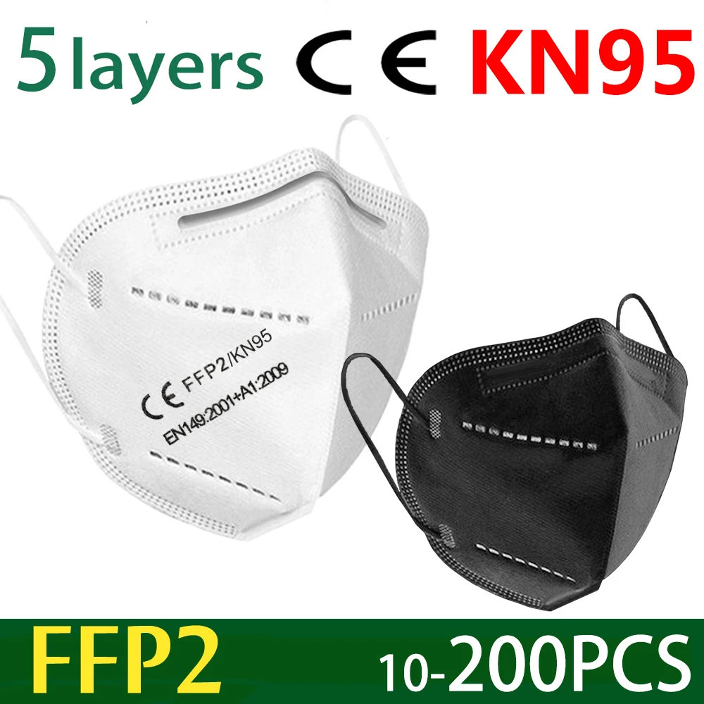 Маска CE Black KN95 маски для рта PM2.5 маска лица хлопковые пылезащитные черные FFP2