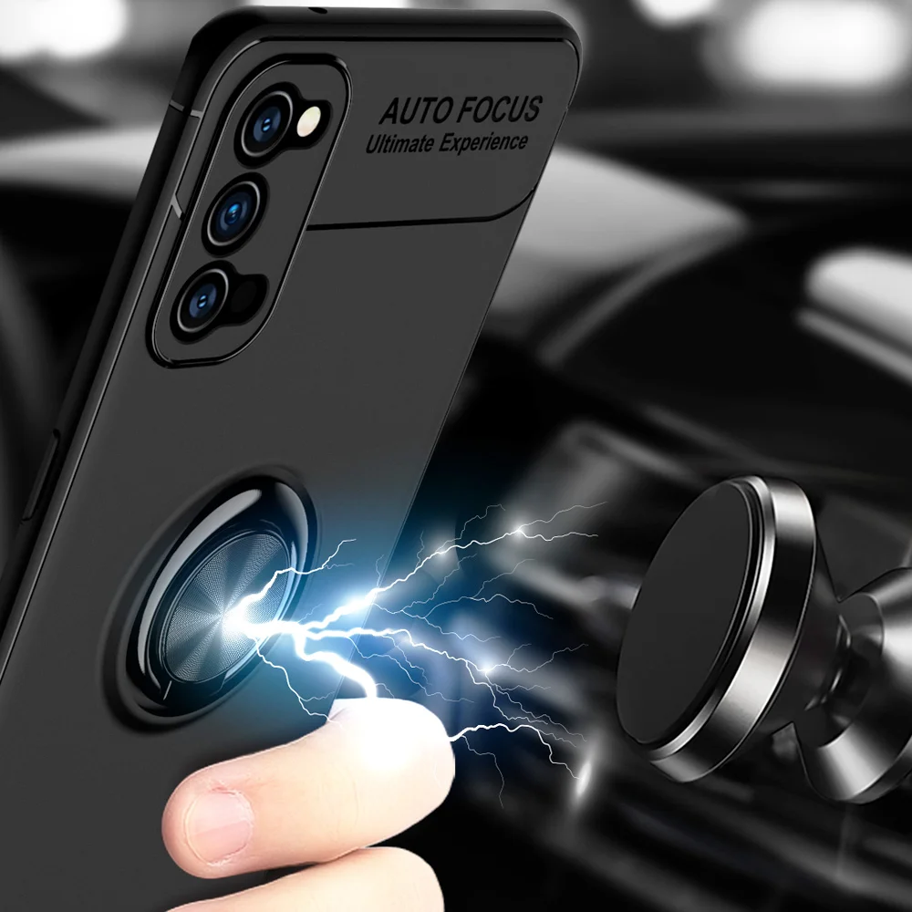 Автомобильный Магнитный чехол для Oppo Reno4 Reno 4 Pro мягкий с кольцом держателем на