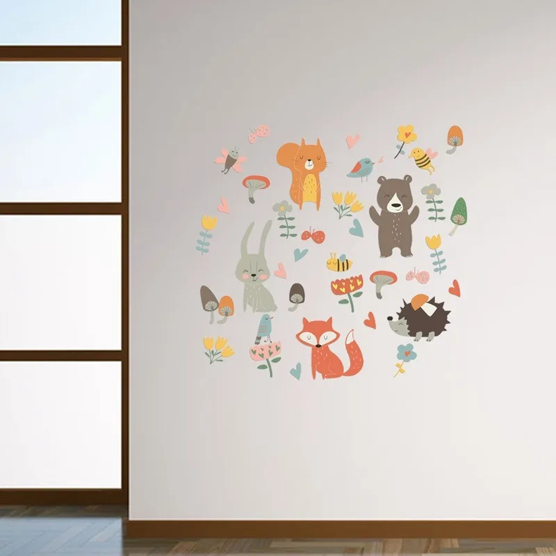 

Cartoon Animal Party Creative Wall Stickers Kids Room Bedroom Backdrop Wall Decoration Aesthetic Self Adhesive Wall Decals
