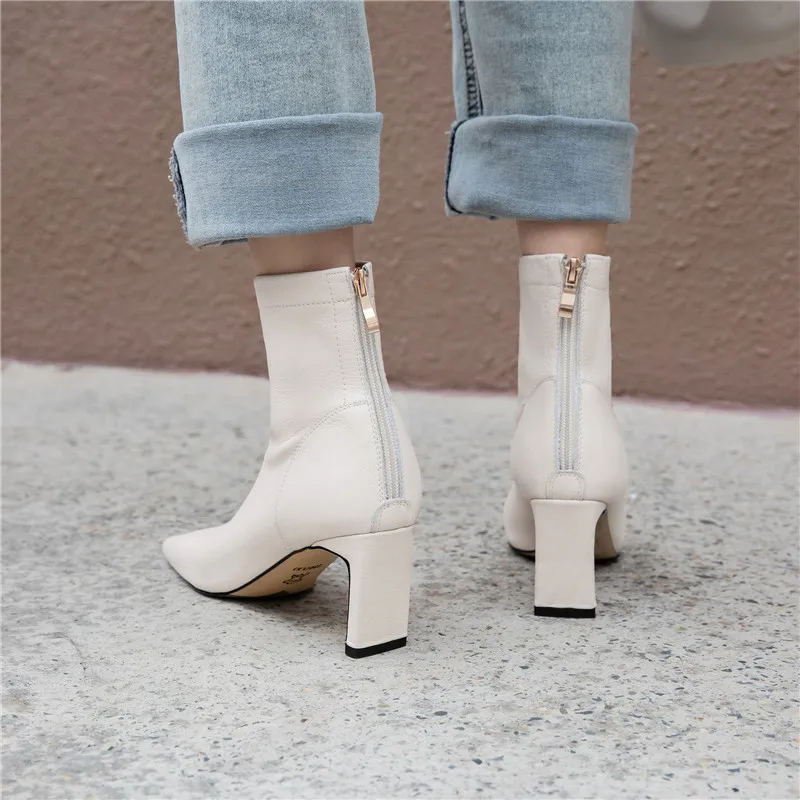 

ASUMER 2020 new arrive ankle boots women genuine leather high heel dress party shoes square toe autumn winter boots ladies