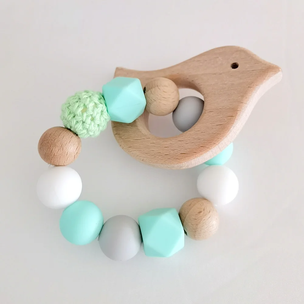 

1PC Food Grade Silicone Beads Teether Chewing Custom Bracelets Baby Care Products Wooden Teething Toys BPA Free Baby Teethers