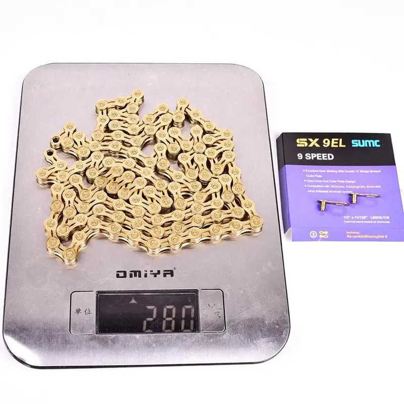 

Bicycle gold chain SUMC mountain road folding bike chain 9 10S 11 12speed hollow chain with missinglink 116L 126L 248g