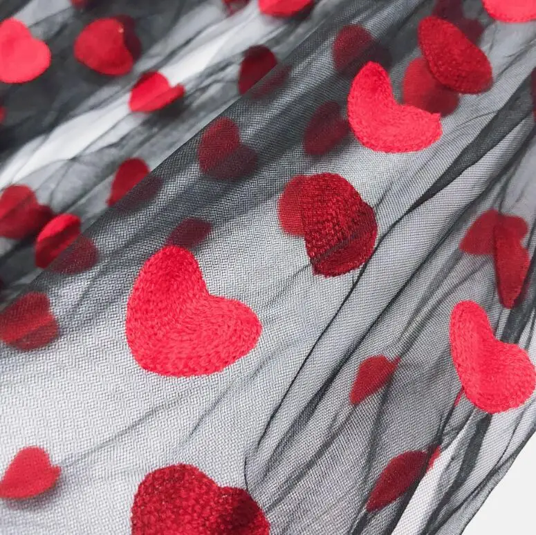 

2019 New INS HOT Red Heart Embroidery Lace Fabric Water-soluble Mesh Fabric Designer DIY Dress Material Telas Tissu 90x130cm
