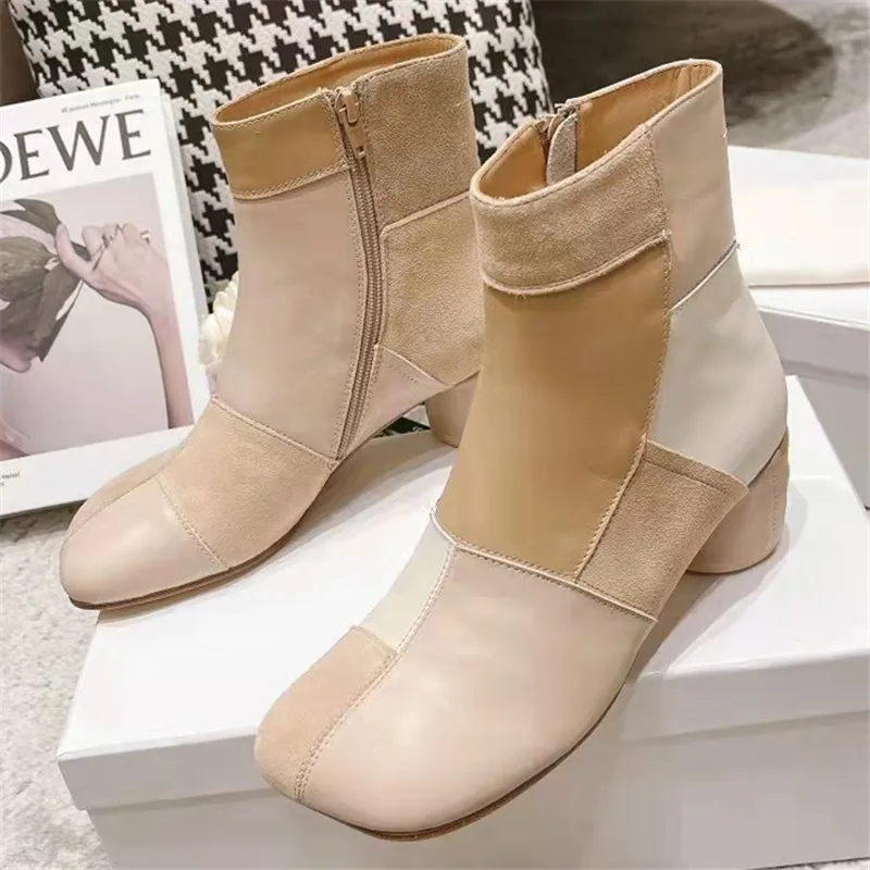 

Осенне-зимние модные Прошитые женские ботинки, дизайнерские женские короткие ботинки из натуральной кожи, роскошные брендовые высококачес...