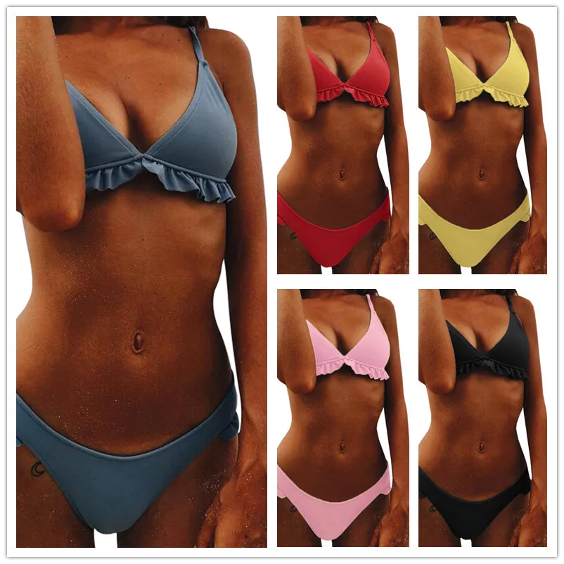 

2020 Hot Plaids Women Bikini Set Sexy Bathing Suits Swimwear Ruffles Push Up Triangle Swimsuits Beachwear