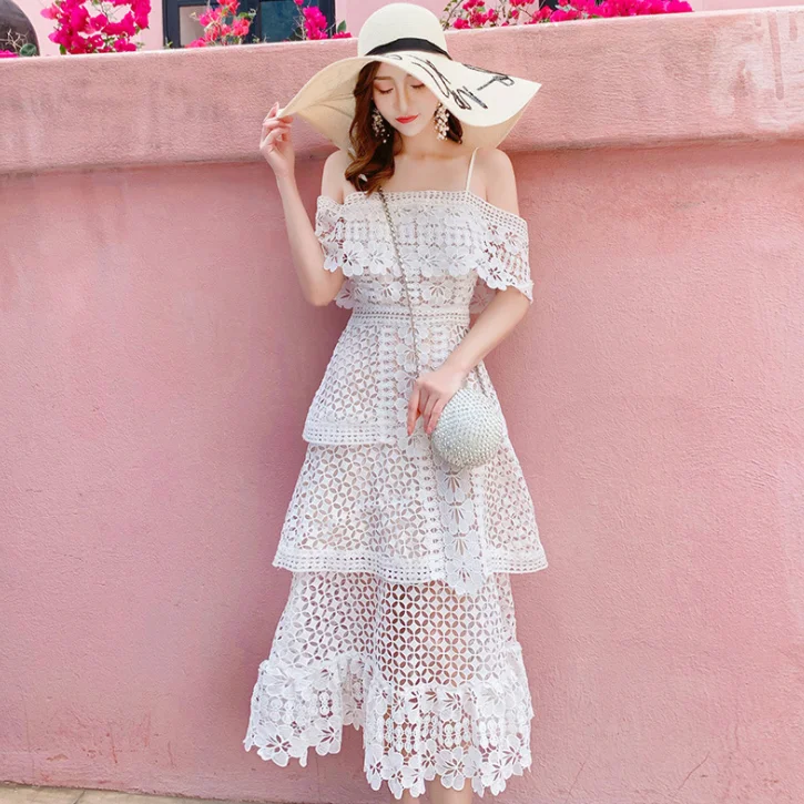Женский кружевной сарафан на бретельках ажурное платье с цветочной вышивкой и