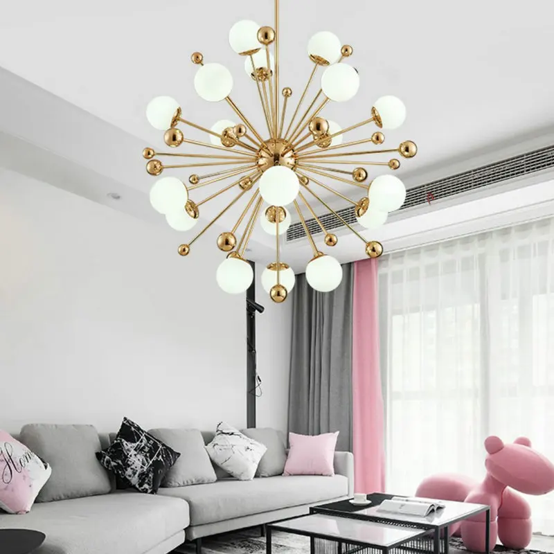 Lámpara de bola de cristal LED de diseño de diente de león para dormitorio, comedor, restaurante, Hotel, decoración nórdica interior, contemporáneo, dorado