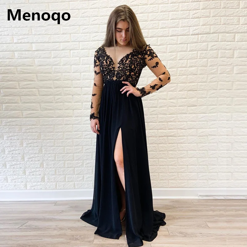 Женское шифоновое вечернее платье элегантное с длинным рукавом и V-образным