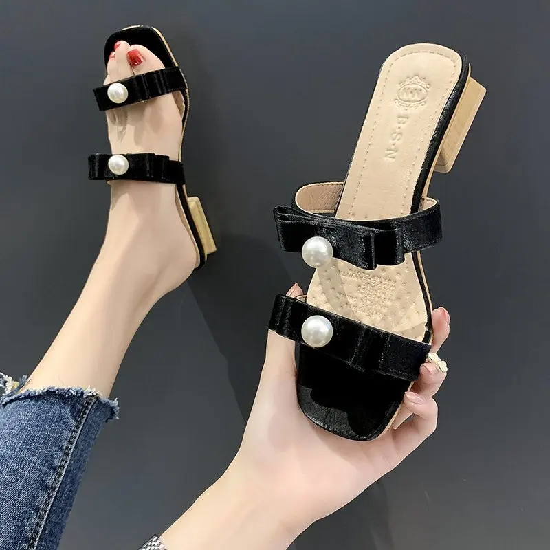 Фея с двумя жемчужинами бантом открытым носком петлей на пятке Женские сандалии