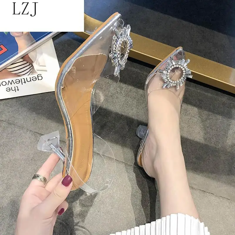 Роскошные женские туфли лодочки коллекция 2020 года прозрачные на высоком каблуке
