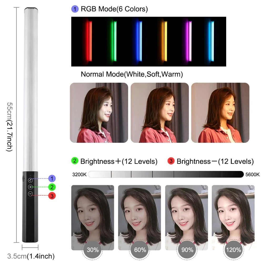 PULUZ RGB Цвет Фул Phototgraphy фото светодиодный Stick Регулируемый Температура ручной