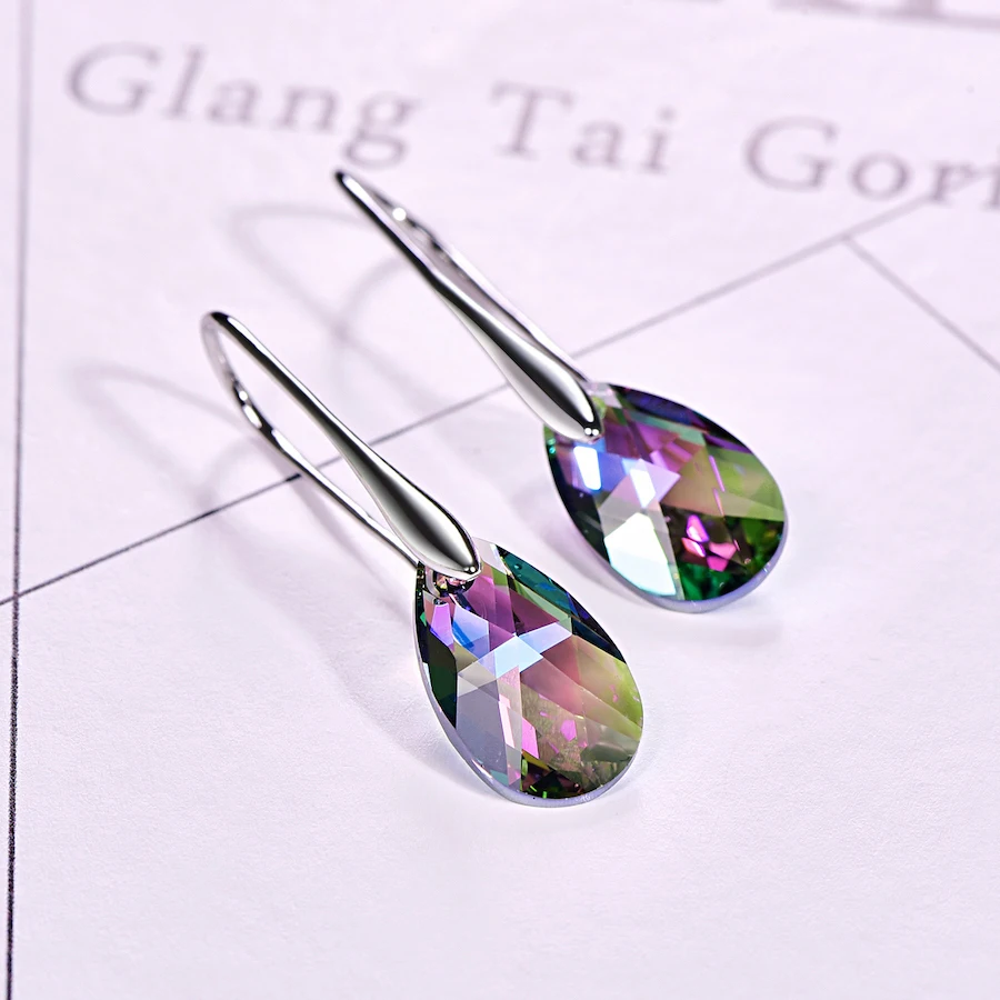 Серьги-капли воды для женщин новые модные Кристаллы от SWAROVSKI серебряный цвет кулон серьги-капельки с имитацией листьев ювелирные изделия подарок для девочки