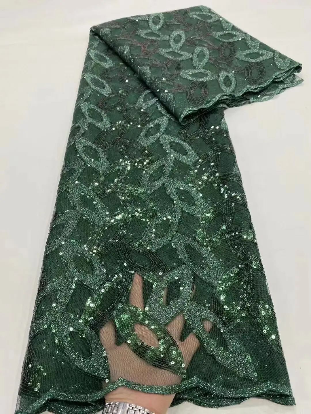 

African Lace Fabric 5 Yards 2021 Nigerian Gilding Cyan Brocade Tulle Jacquard Lace Fabric for Diy Dress Sew Wedding