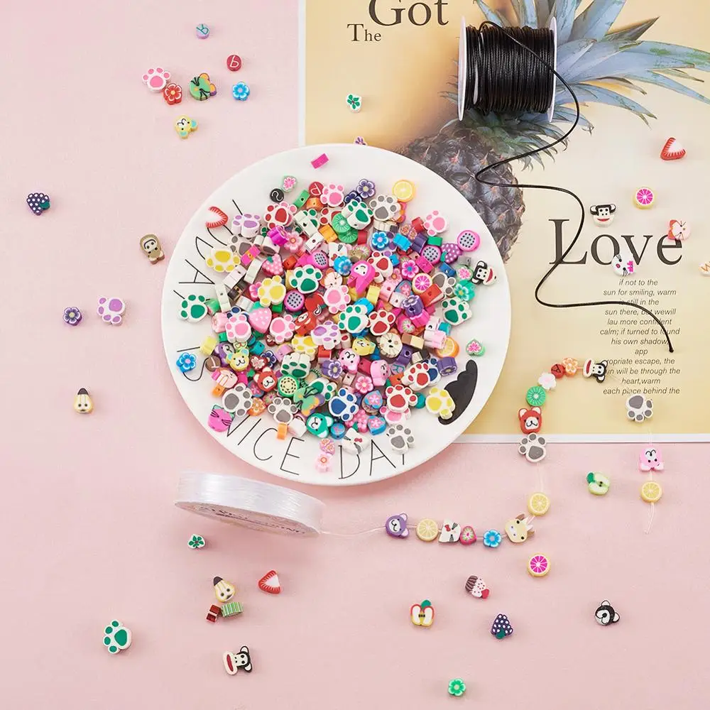 Полимерные глиняные бусины ручной работы 300 шт. 10 м вощеные полиэфирные шнуры и