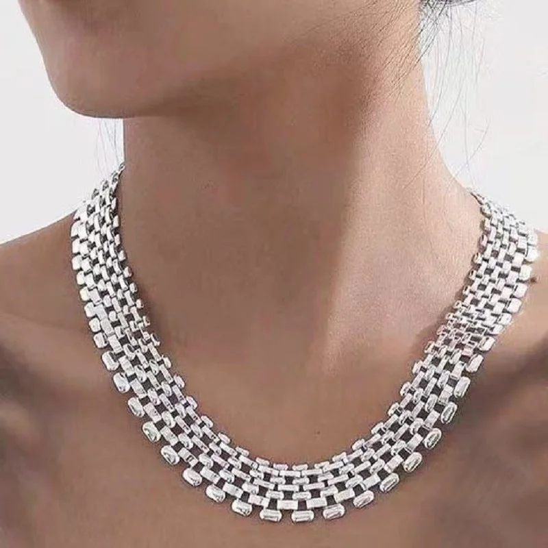 

Minar Personality Hollow Chunky Chain Necklace Silver Color Link Belted Wide Chokers Necklaces for Women Mujer Statement Jewelry
