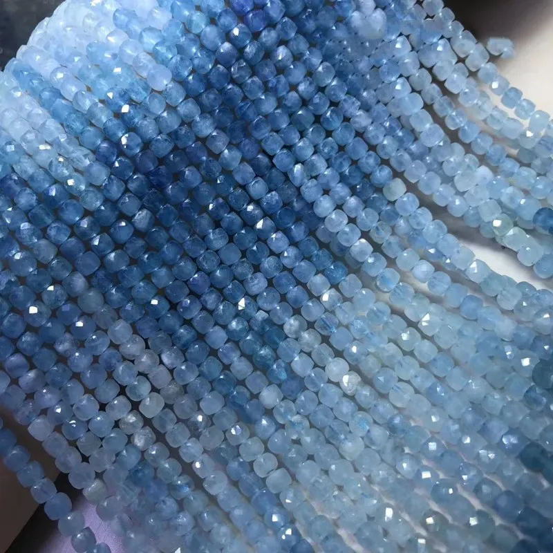 

AQUAMARINE square faceted 4.5-5mm GRADIENT BLUE COLOE for DIY jewelry making loose beads FPPJ wholesale beads nature