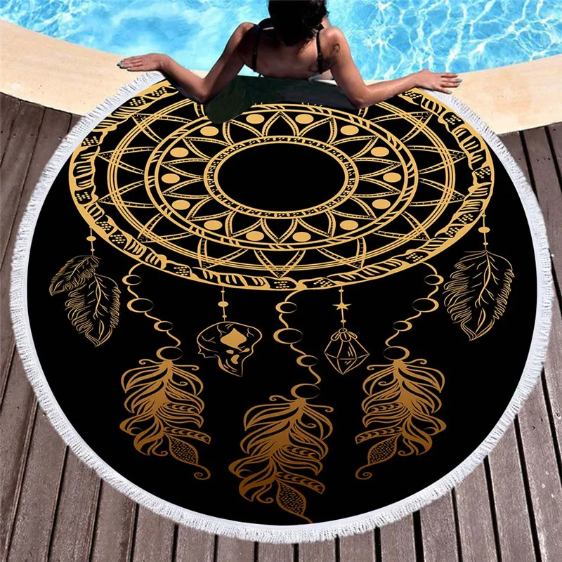 

Ловец снов, большое круглое пляжное полотенце, летнее банное полотенце с кисточками для взрослых, коврик для йоги из микрофибры с принтом 150 ...