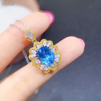 kjjeaxcmy fine jewelry 925 pure silver inlaid natural blue topaz girl new pendant trendy necklace support test hot selling
