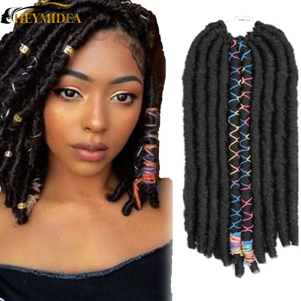 

18inch Crochet Hair Faux Locs Natural Soft Synthetic Extensions Braiding for Black Women 10strands Pure Color HEYMIDEA