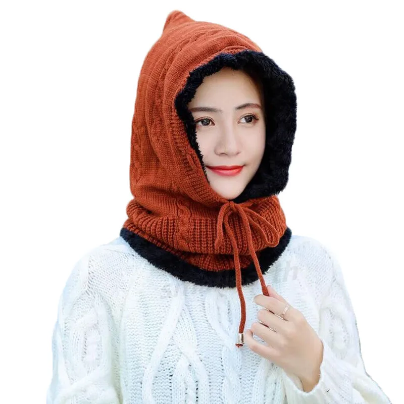 Зимние теплые шапки облегающие для женщин плюс бархатная вязаная шапка с