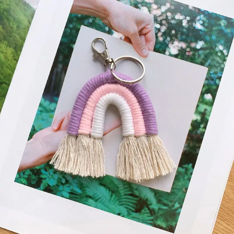 

Weaving Rainbow Keychains Boho key Holder Keyring Macrame Bag Charm Car Hanging R2LE