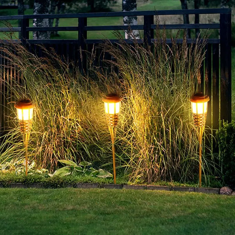 

2021 New LED Flame Effect Lawn Lamp Bamboo Crafts Outdoor Lamp IP44 Solar Powered LED Flame Effect Garden Lawn Landscape Light