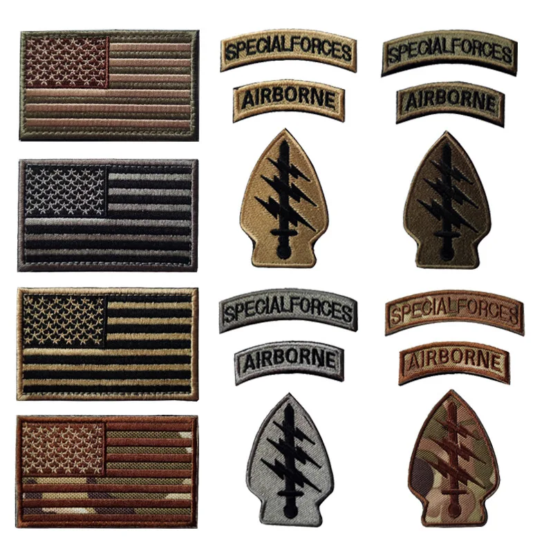 

PAIR OF US ARMY SPECIAL FORCES AIRBORNE Embroidery Patch US Flag Ranger Tab Military Emblem for Cloth Bag Tactical
