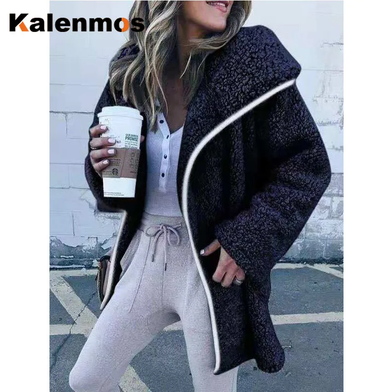 

Plus Size Long Coat Women Autumn Winter Costume Abrigos Mujer Turn-down Collar Solid Open Stitch Feminine Outwear Fashion Top