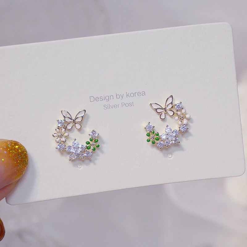 

S925 Silver Needle Exquisite Flower Butterfly Women Earrings Bling Shining AAA Zircon CZ Stud Earring Wedding Jewelry Pendant
