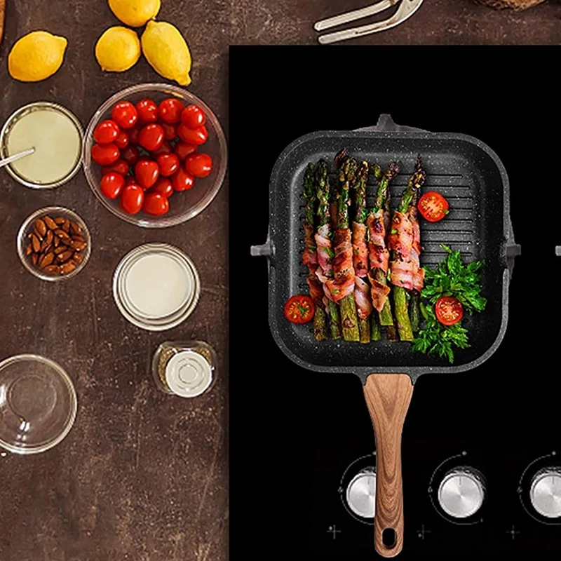 

Stove Grill Pan Non-Stick Square Grill Pan Induction Steak Bacon Pan with Granite Coating, 9.5 Inches