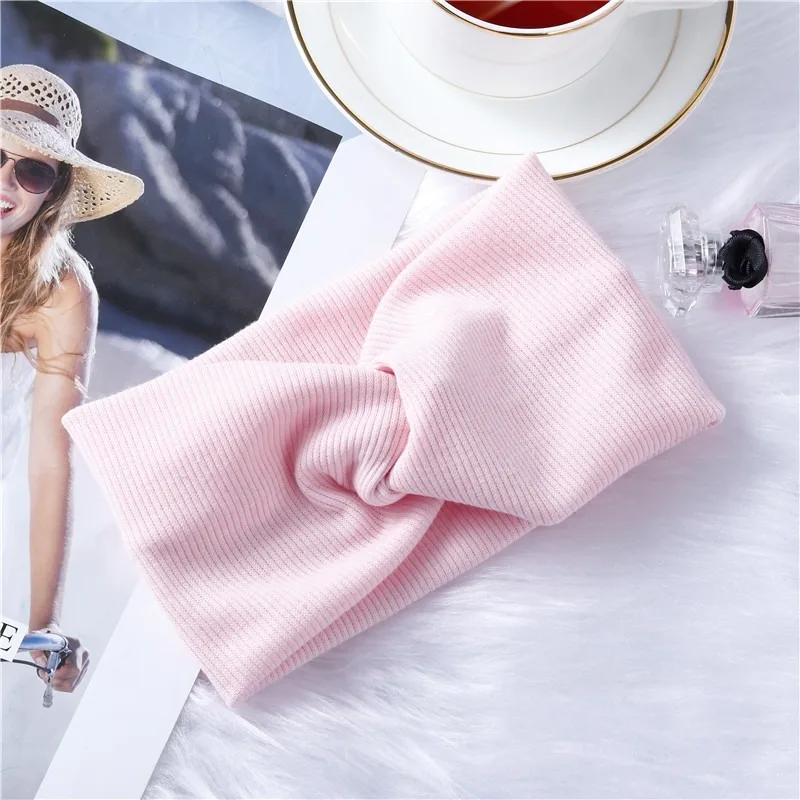 

Women Girls Solid Color Wide Turban Twist Headband Fashion Thread Knitted Cotton Yoga Sports Elastic Hairband Hair Accessories