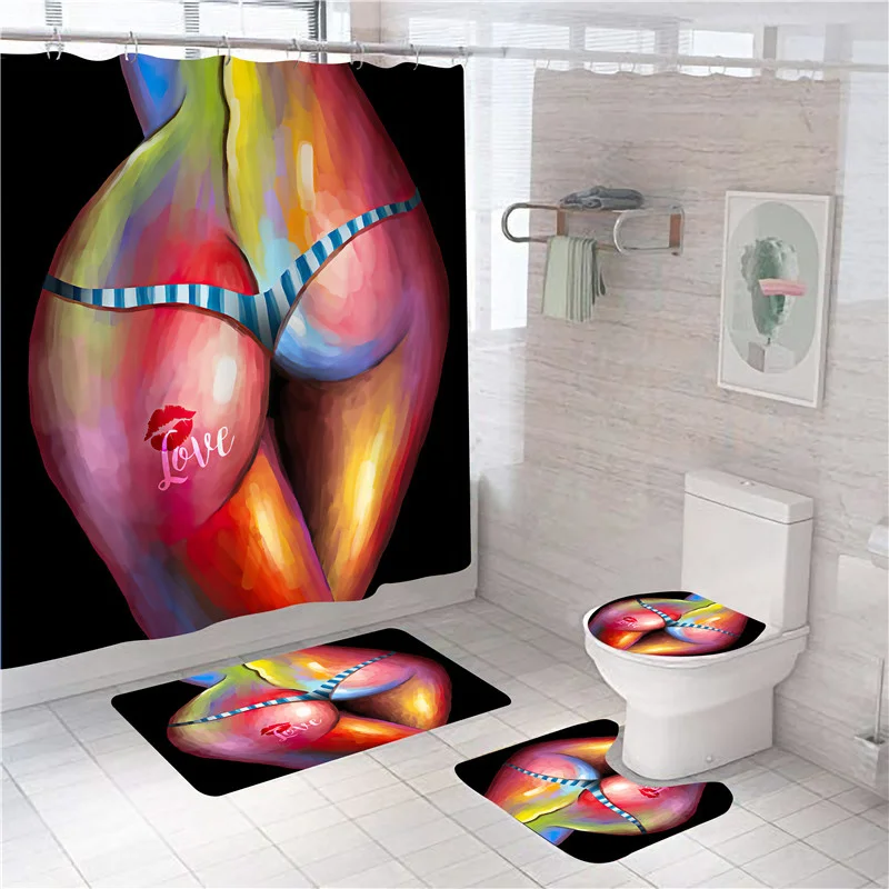 

Sexy Hips Shower Curtain Black Women Print Bathroom Partition 3d Print Afro African Girl Curtains Bath Rug Set Rugs Home Decor