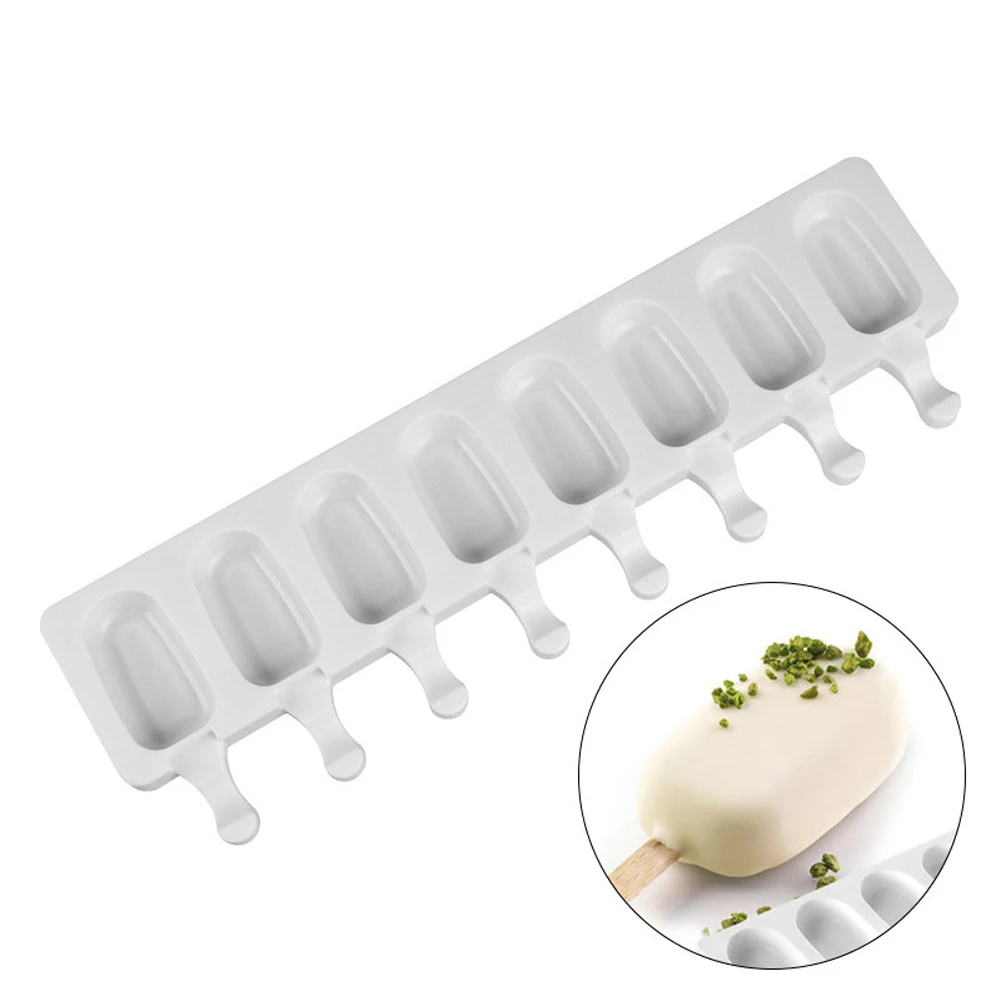 

8 Holes Silicone Ice Cream Mould Ice Cube Tray Popsicle Barrel Mold Dessert Ice Cream Mold With Popsicle Stick Ice Cream Tools