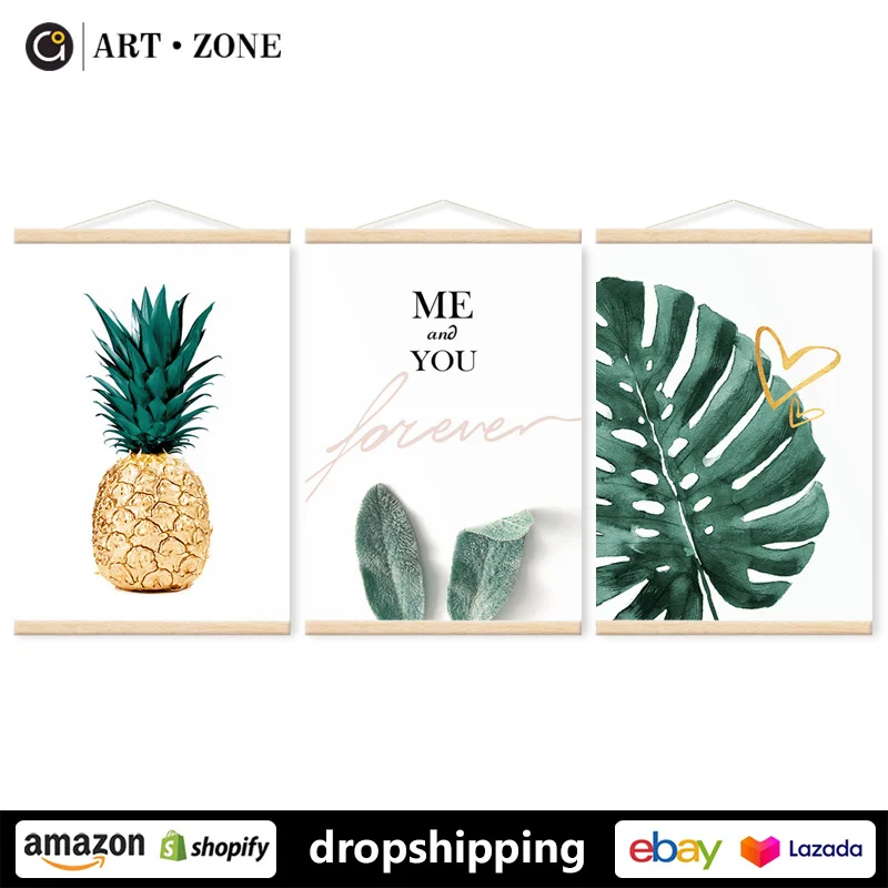 

ART ZONE Modern Plant Leaf Creativitly Scroll painting prints Wall Art Canvas posters Artwork Home living room bedroom decor