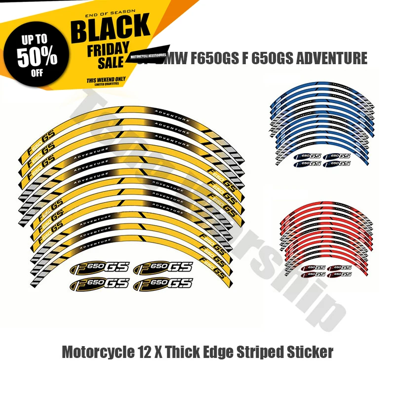 

12 X Thick Edge Outer Rim Sticker Stripe Wheel Decals Motorcycle FIT for BMW F650GS F 650GS ADVENTURE