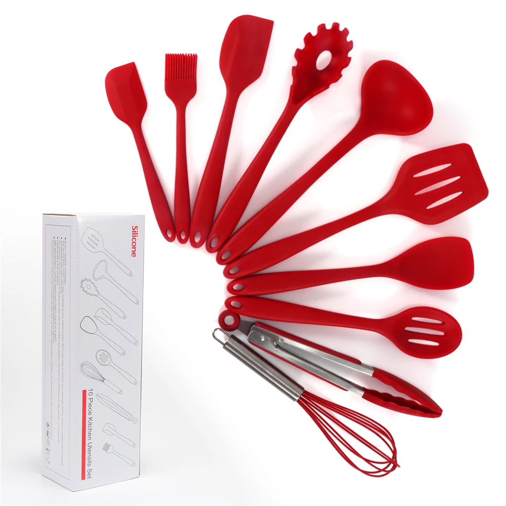 

10 Pcs Silicone Kitchenware Utensils Set for Non-stick Pan Kitchen Accessories Cooking Tool Gadgets Cookware Spoon Spatula