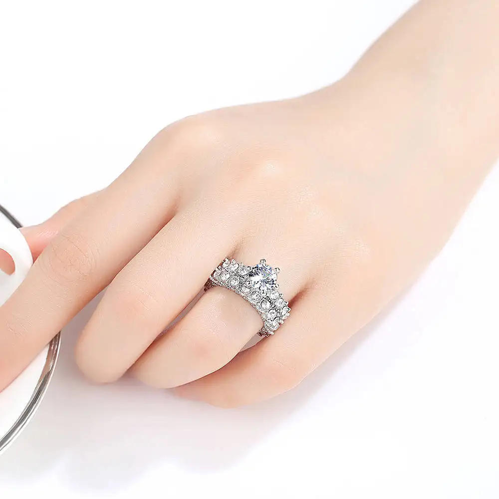 

Double Layer Women Wedding Dazzling CZ Stone Ring Jewelry Female Engagement Love Token Gift Cocktail Party Ring Gift for Wife