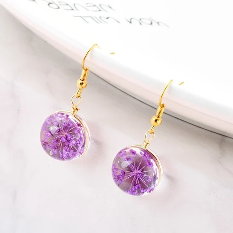 Style 2 SONGDA Новые красочные серьги с сушеным цветком золото серебро прозрачный шар серьги-капельки с имитацией листьев милые ушные капли современные ювелирные изделия - Окраска металла: Style 2