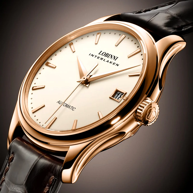 Часы LOBINNI Мужские автоматические брендовые Роскошные водонепроницаемые простые