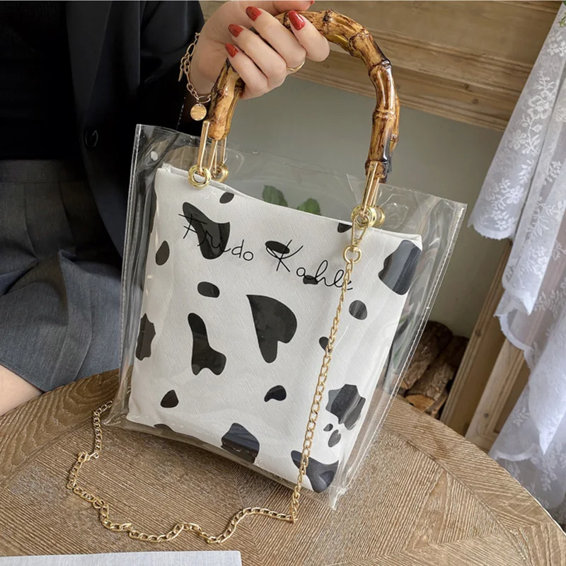 

Ansloth Women's Top-Handle Bags 2021 Fashion Animal Prints Transparent Composite Bags Female Shoulder Bags Messenger Bag HPS1121