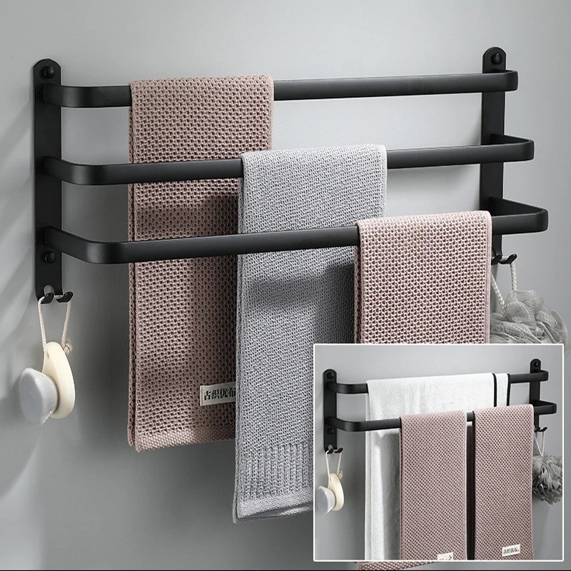 

Матовая черная вешалка для полотенец, настенная вешалка для полотенец 30-50 см, алюминиевая черная вешалка для полотенец, держатель для полот...