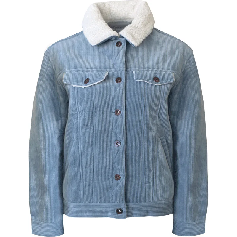 

Women's corduroy jacket plus velvet thickening 2021 spring and autumn new jacket small fresh cotton coat