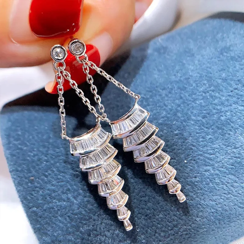 

2021 New Luxury Sparkling AAA Cubic Zirconia Wedding Earrings For Brides Fashion Elegant Women Long Drop Earrings Jewelry