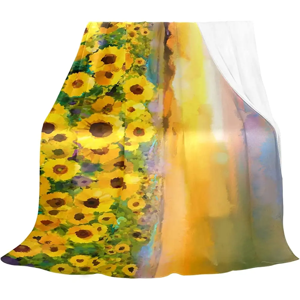 

Oarencol Sunflower Painting Throw Blanket Yellow Florals Landscape Soft Cozy Flannel Fleece Twin Blankets